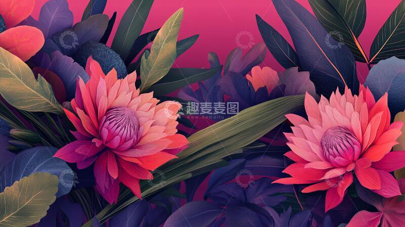 高清大图下载【趣麦麦图】渐变风花朵花卉插画植物