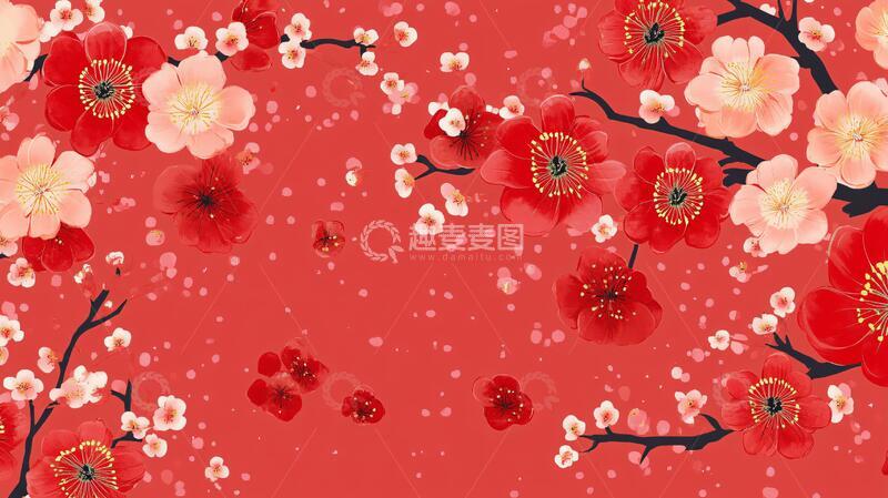 高清大图下载【趣麦麦图】手绘红底梅花5
