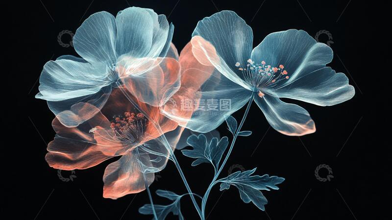 高清大图下载【趣麦麦图】黑底蓝花朵花朵蓝色立体
