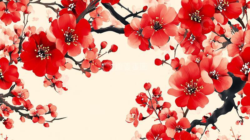 高清大图下载【趣麦麦图】手绘梅花背景墙3
