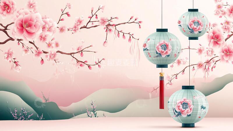 高清大图下载【趣麦麦图】灯笼梅花背景图12