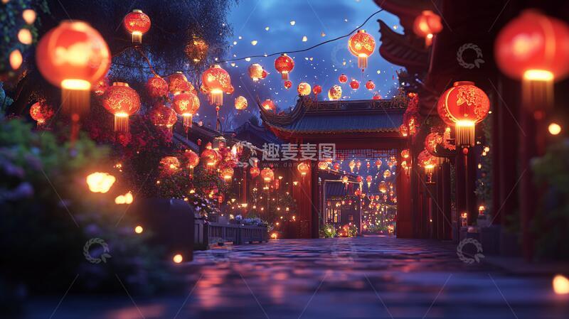 高清大图下载【趣麦麦图】号灯笼场景场景巷道古风