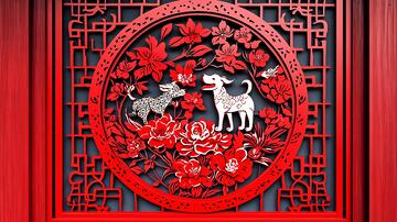 羊年喜字剪纸窗花中式