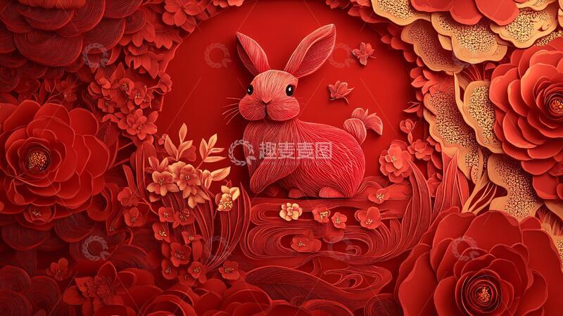 高清大图下载【趣麦麦图】兔年剪纸风兔年剪纸插画1