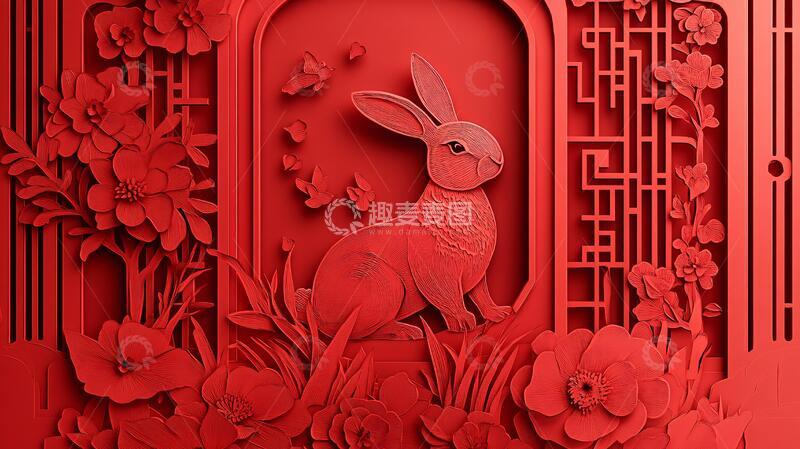 高清大图下载【趣麦麦图】兔年剪纸风兔年剪纸新年
