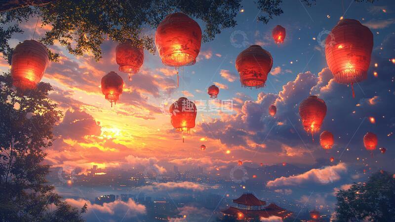 高清大图下载【趣麦麦图】梦幻中秋节场景4