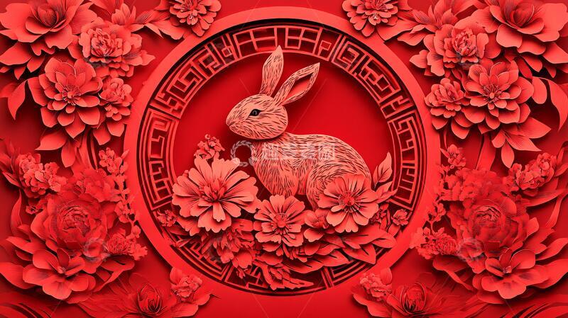 高清大图下载【趣麦麦图】兔年剪纸风兔年剪纸素材