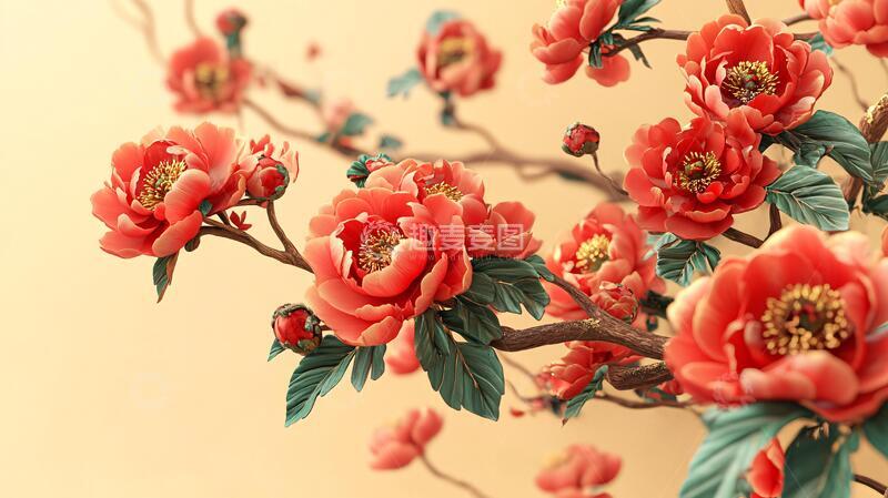 高清大图下载【趣麦麦图】牡丹花卉立体花卉中式