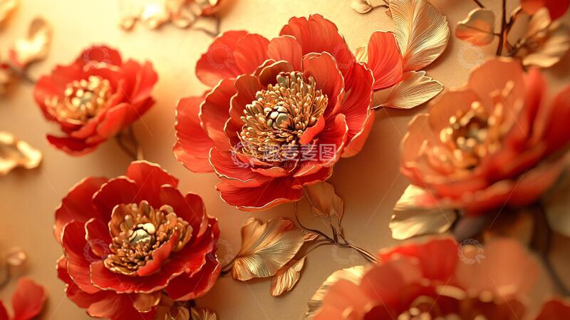 高清大图下载【趣麦麦图】浮雕金属牡丹花2