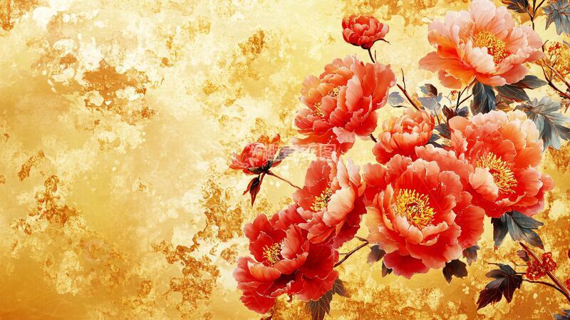 高清大图下载【趣麦麦图】牡丹背景画壁画壁纸墙纸