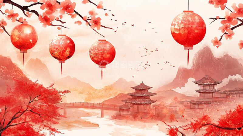 高清大图下载【趣麦麦图】春节古风古风插画中式