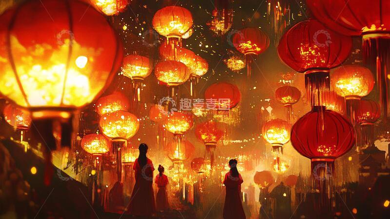 高清大图下载【趣麦麦图】元宵赏灯场景5