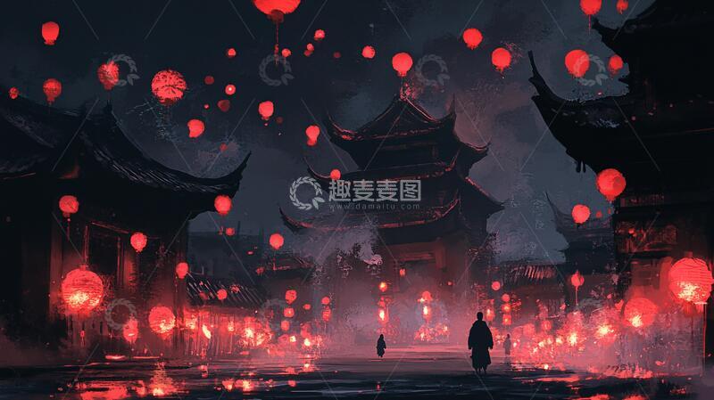 高清大图下载【趣麦麦图】古风夜景古风场景夜景