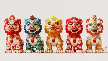 醒狮形象舞狮陶瓷憨态