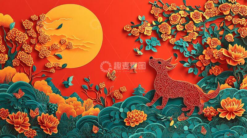 高清大图下载【趣麦麦图】中秋剪纸风格头图