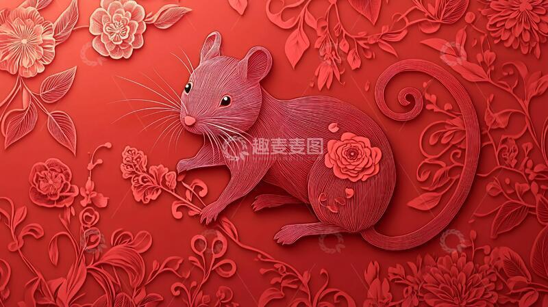 高清大图下载【趣麦麦图】鼠剪纸艺术剪纸插画立体