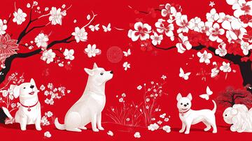 群狗闹春迎春插画春节