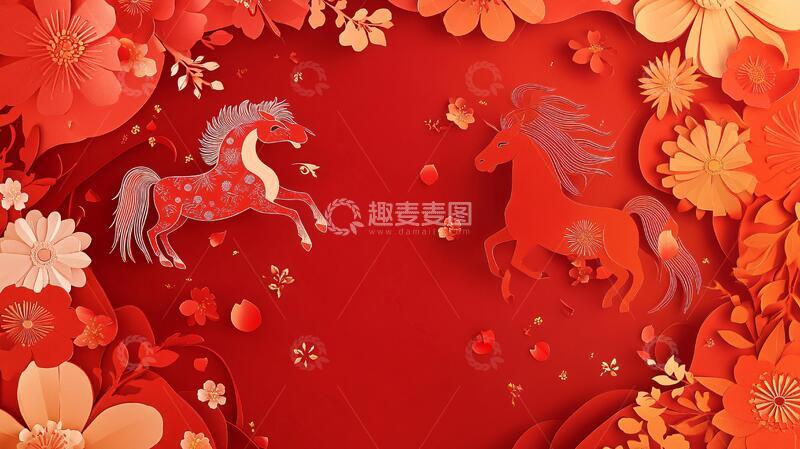 高清大图下载【趣麦麦图】马年底纹背景素材剪纸