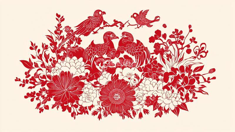 高清大图下载【趣麦麦图】喜鹊菊花剪纸1