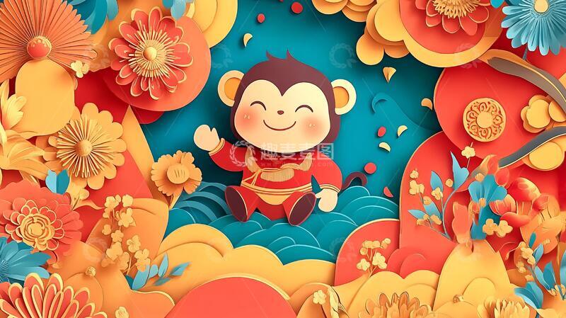 高清大图下载【趣麦麦图】生肖猴年插画