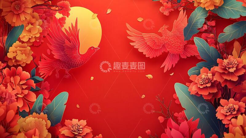 高清大图下载【趣麦麦图】鸡年新年背景艳丽牡丹6