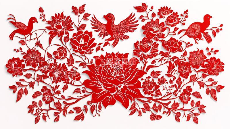 高清大图下载【趣麦麦图】剪纸牡丹剪纸喜鹊花鸟