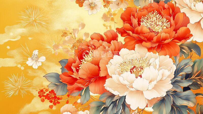 高清大图下载【趣麦麦图】牡丹花壁画壁纸3