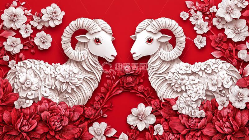 高清大图下载【趣麦麦图】羊年剪纸新春图