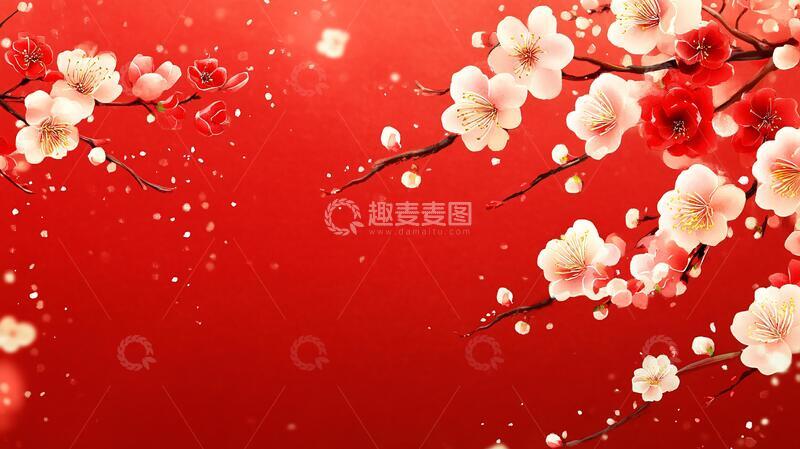 高清大图下载【趣麦麦图】杏花红底图杏花红底手绘