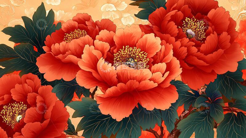 高清大图下载【趣麦麦图】牡丹花壁纸手绘壁纸壁画