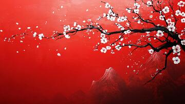 工笔手绘红墙梅花19