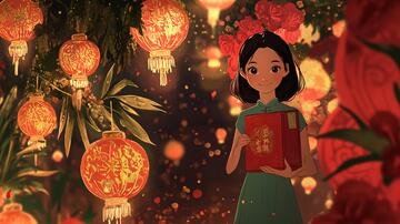 女生拜年图插画女生女孩