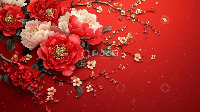 高清大图下载【趣麦麦图】鸡年新年背景艳丽牡丹5