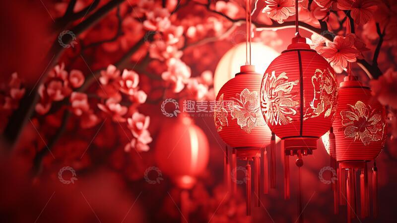 高清大图下载【趣麦麦图】红灯笼春晚背景5