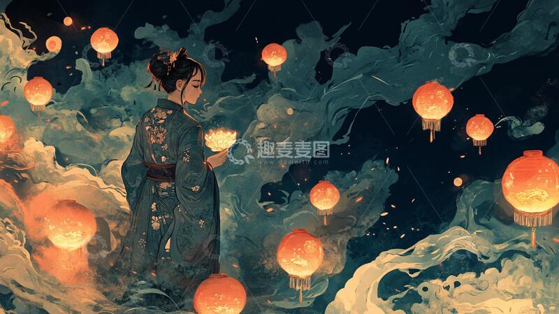 高清大图下载【趣麦麦图】-提灯笼的少女