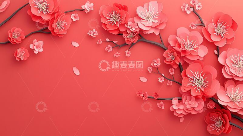 高清大图下载【趣麦麦图】-剪纸风背景剪纸立体中式