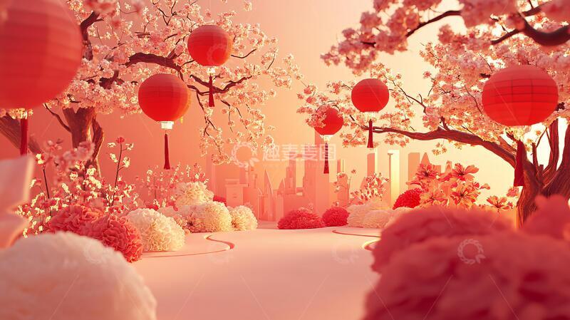 高清大图下载【趣麦麦图】春节纸艺灯笼背景