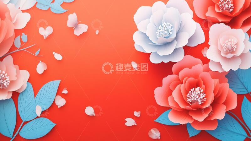 高清大图下载【趣麦麦图】剪纸风背景剪纸纸花花卉