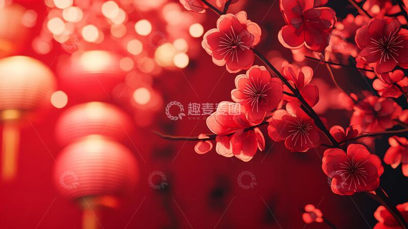 高清大图下载【趣麦麦图】灯笼梅花背景图11
