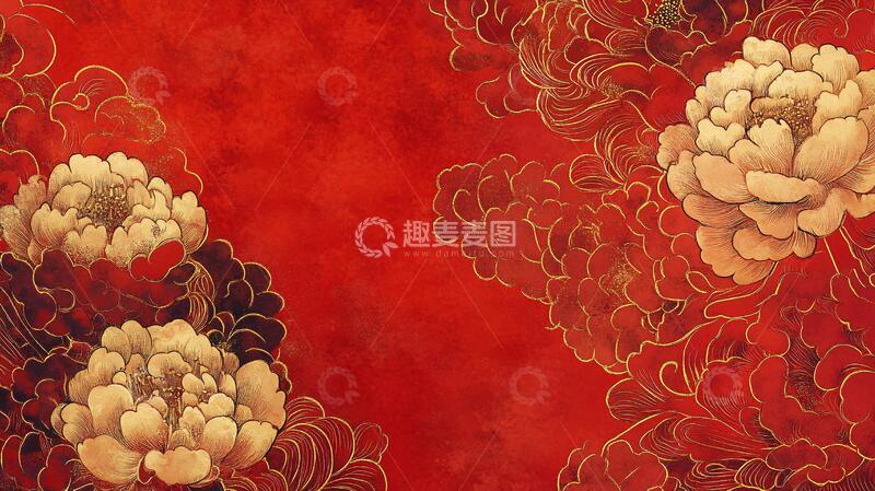 高清大图下载【趣麦麦图】富贵暗红背景