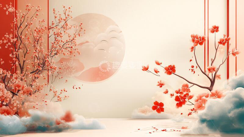 高清大图下载【趣麦麦图】新中式红叶插画6