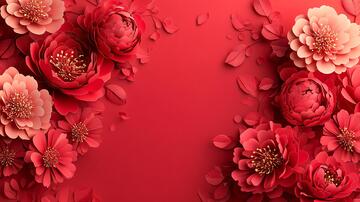 红色剪纸牡丹树