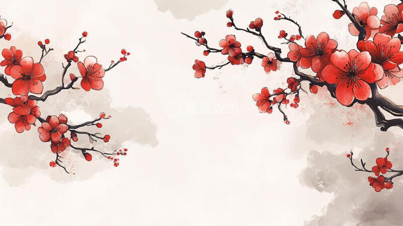 高清大图下载【趣麦麦图】水彩梅花墙纸20