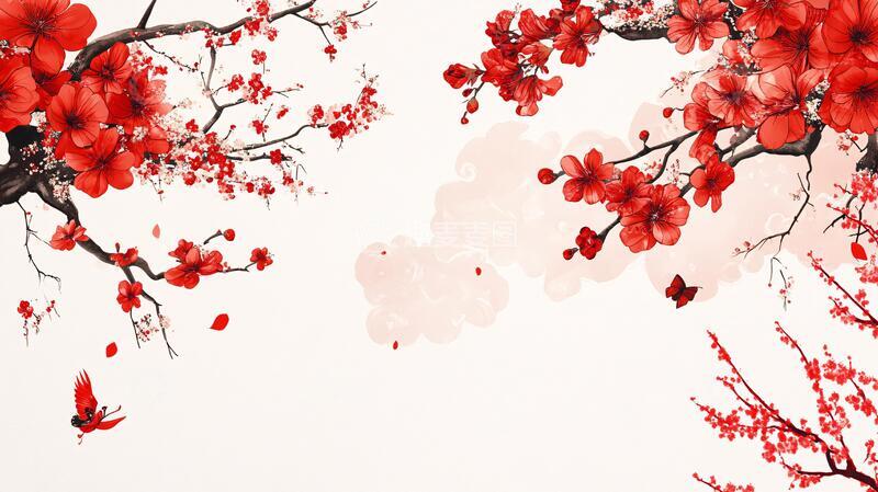 高清大图下载【趣麦麦图】手绘梅花背景墙2
