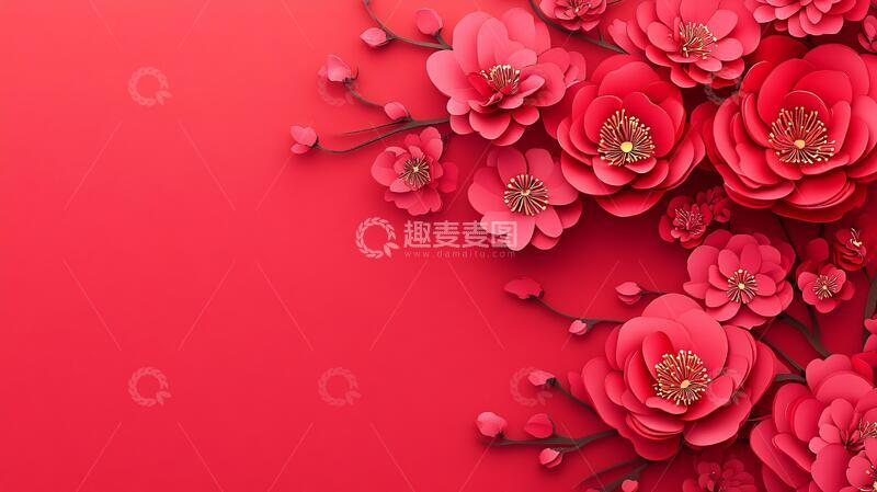 高清大图下载【趣麦麦图】春节纸花纸花剪纸花卉