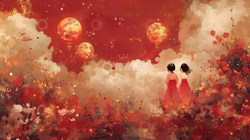 高清大图下载【趣麦麦图】暖色调墨韵唯美红色2