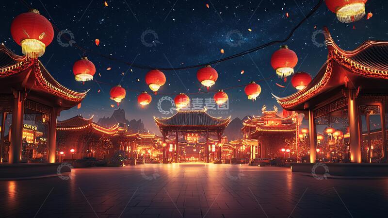 高清大图下载【趣麦麦图】横店插画夜景插画古风