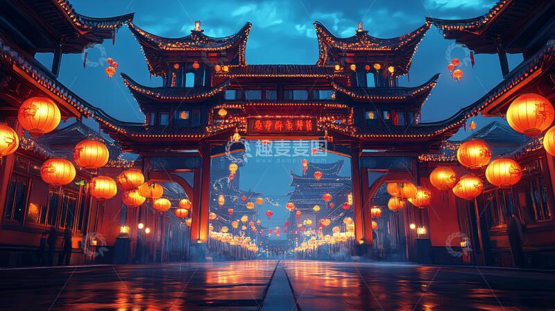 高清大图下载【趣麦麦图】牌坊夜景夜景牌坊牌楼
