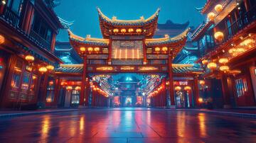 中式古典建筑夜景