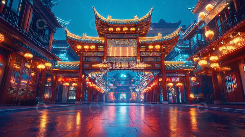 高清大图下载【趣麦麦图】中式古典建筑夜景